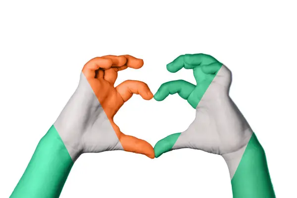 Irland Nigeria Heart Hand Gest Att Göra Hjärta Klippning Path — Stockfoto