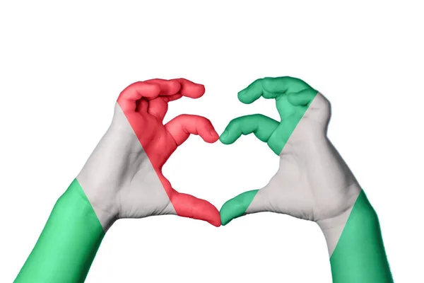 Włochy Nigeria Serce Ręka Gestem Podejmowania Serca Ścieżka Clipping — Zdjęcie stockowe