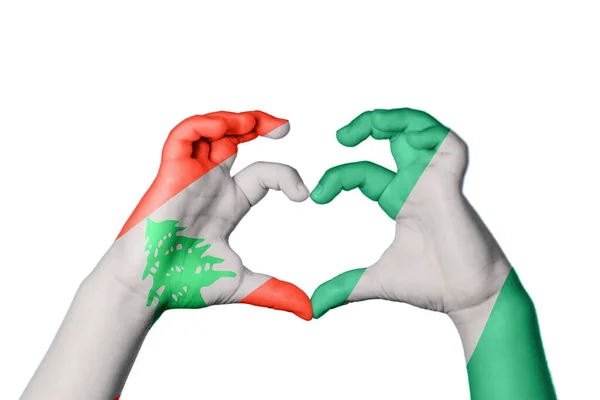 Lebanon Nigeria Heart Hand Gesture Making Heart Clipping Path — Stock Photo, Image