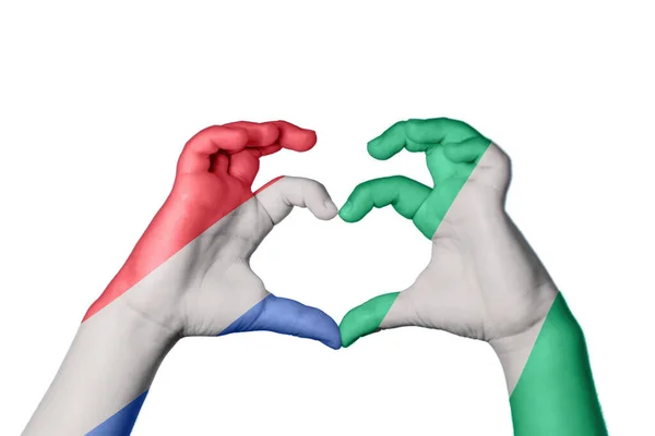 Nizozemsko Nigérie Heart Ruční Gesto Tvorby Srdce Ořezávání Stezka — Stock fotografie