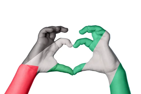 Palesztina Nigéria Szív Kézmozdulatkészítés Szív Vágási Útvonal — Stock Fotó
