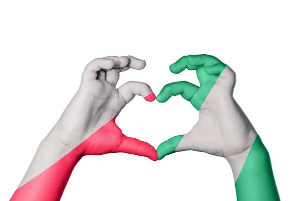 Poland Nigeria Heart Hand Gesture Making Heart Clipping Path — Stock Photo, Image
