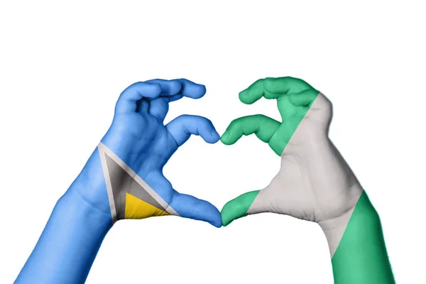 Αγία Λουκία Νιγηρία Καρδιά Χέρι Χειρονομία Κάνοντας Καρδιά Ψαλίδισμα Μονοπάτι — Φωτογραφία Αρχείου