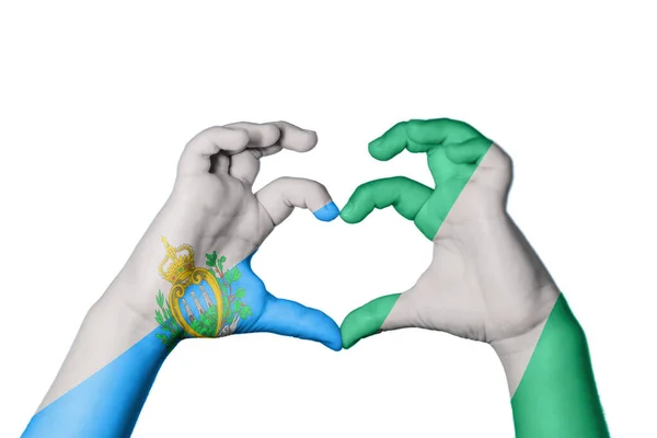 San Marino Nigeria Heart Hand Gest Att Göra Hjärta Klippning — Stockfoto