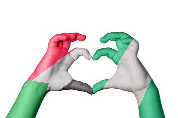 Sudan Nigeria Heart Hand Gest Att Göra Hjärta Klippning Path — Stockfoto