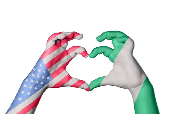Сполучені Штати Америки Нігерія Серце Жест Рук Робить Серце Відсікаючи — стокове фото