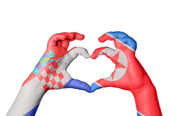 Kroatien Nordkorea Hjärta Hand Gest Att Göra Hjärta Klippbana — Stockfoto