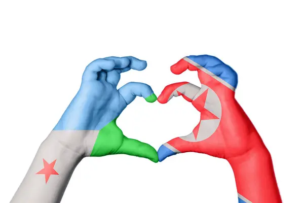 Djibouti North Korea Heart Hand Gesture Making Heart Clipping Path — Stock Photo, Image