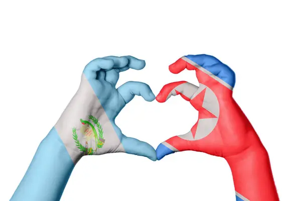 Guatemala North Korea Heart Hand Gesture Making Heart Clipping Path — Stock Photo, Image