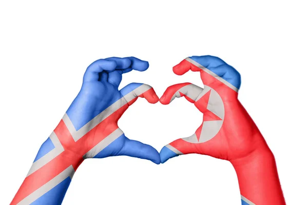 Ισλανδία Βόρεια Κορέα Καρδιά Χέρι Χειρονομία Κάνοντας Καρδιά Ψαλίδισμα Μονοπάτι — Φωτογραφία Αρχείου
