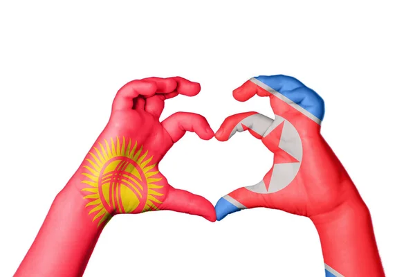Kyrgyzstan North Korea Heart Hand Gesture Making Heart Clipping Path — Stock Photo, Image