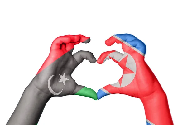 Libya North Korea Heart Hand Gesture Making Heart Clipping Path — Stock Photo, Image