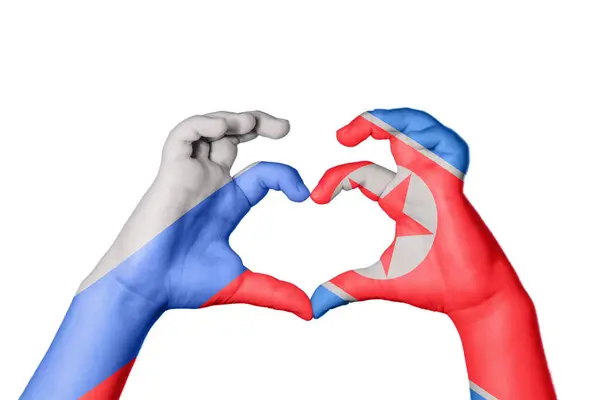 stock image Russia North Korea Heart, Hand gesture making heart, Clipping Path