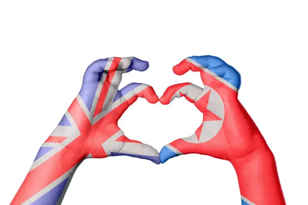 Velká Británie Severní Korea Heart Hand Gesture Making Heart Clipping — Stock fotografie