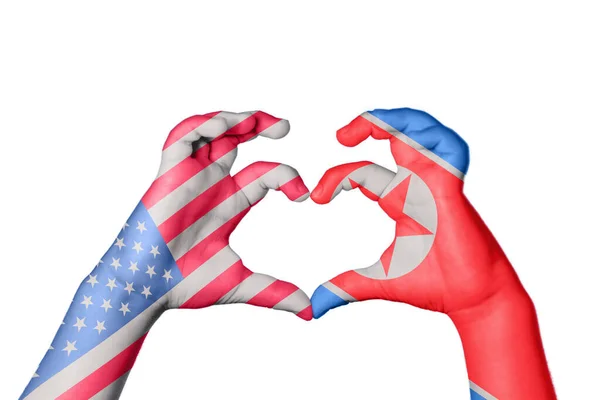 United States North Korea Heart Hand Gesture Making Heart Clipping — Stock fotografie