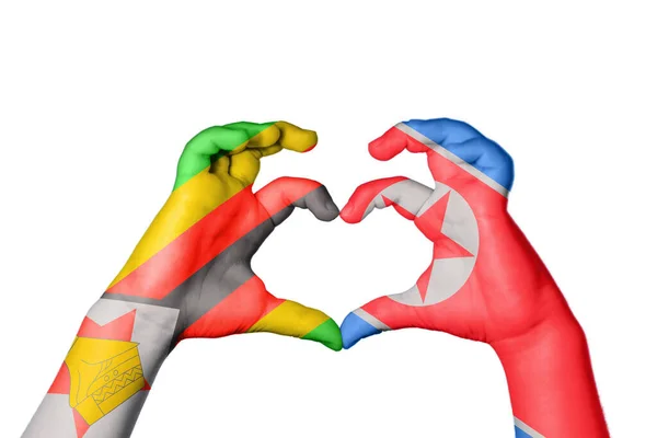 Zimbabwe North Korea Heart Hand Gesture Making Heart Clipping Path — Stock Photo, Image