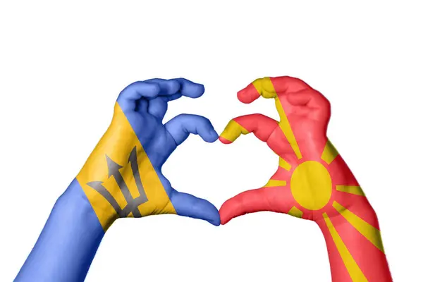 Barbados North Macedonia Heart Hand Gesture Making Heart Clipping Path — Stock Photo, Image
