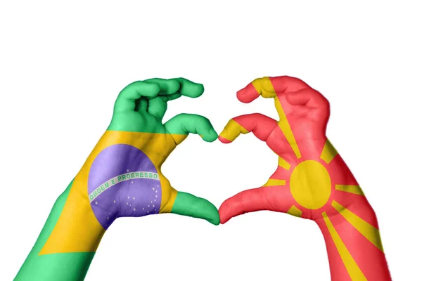 Brazil North Macedonia Heart Hand Gesture Making Heart Clipping Path — Stock Photo, Image