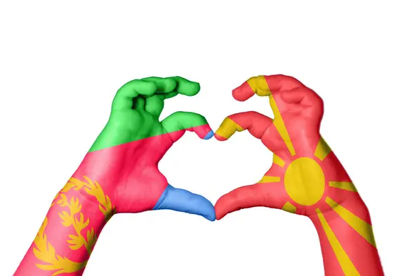 Eritrea North Macedonia Heart Hand Gesture Making Heart Clipping Path — Stock Photo, Image