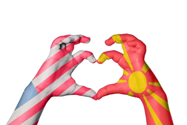 Liberia North Macedonia Heart Hand Gesture Making Heart Clipping Path — Stock Photo, Image