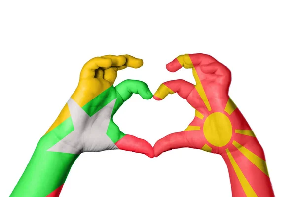 Myanmar North Macedonia Heart Hand Gesture Making Heart Clipping Path — Stock Photo, Image