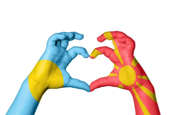 Palau North Macedonia Heart Hand Gesture Making Heart Clipping Path — Stock Photo, Image