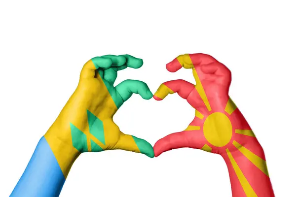 Saint Vincent Grenadines North Macedonia Heart Hand Gesture Making Heart — Stock Photo, Image