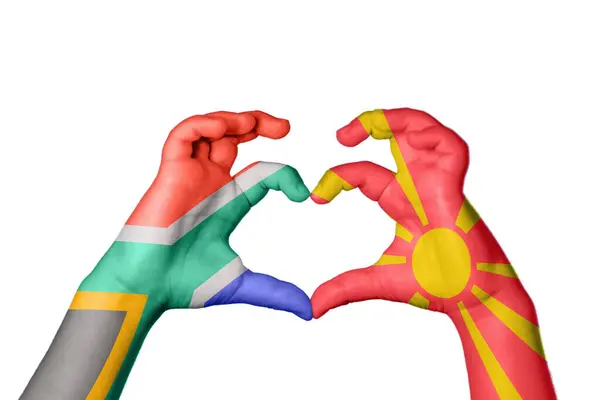 Jižní Afrika Severní Makedonie Srdce Ruční Gesto Tvorby Srdce Ořezávání — Stock fotografie