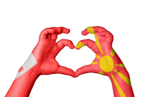 Tonga North Macedonia Heart Hand Gesture Making Heart Clipping Path — Stock Photo, Image