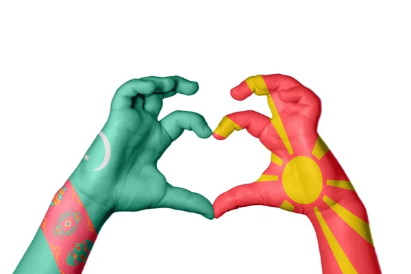 Turkmenistan Nordmakedonien Herz Handbewegung Die Herz Macht Clipping Path — Stockfoto