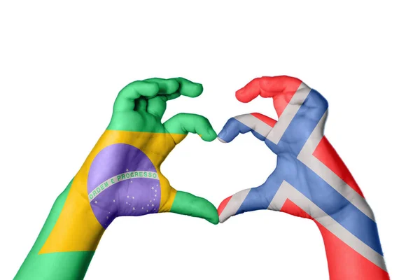 Βραζιλία Norway Heart Χέρι Χειρονομία Καθιστώντας Την Καρδιά Ψαλιδίζοντας Διαδρομή — Φωτογραφία Αρχείου