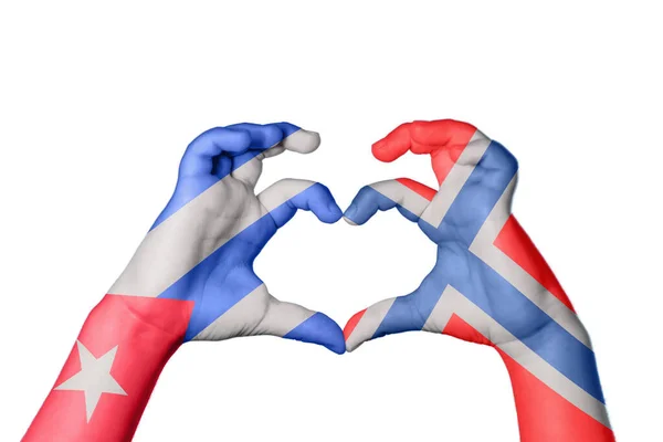 Куба Норвегія Серце Жест Рук Робить Серце Відсікаючи Шлях — стокове фото