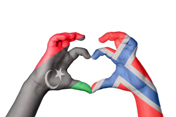 Libya Norway Heart Hand Gesture Making Heart Clipping Path — Stock Photo, Image