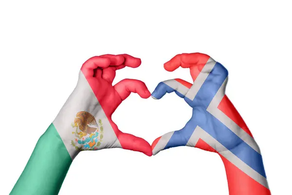 Μεξικό Νορβηγία Καρδιά Χειρονομία Χέρι Κάνει Καρδιά Ψαλίδισμα Διαδρομή — Φωτογραφία Αρχείου