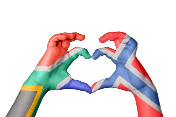 Dél Afrika Norvégia Szív Kézmozdulatok Készítése Szív Vágási Útvonal — Stock Fotó