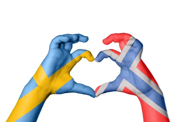 Sweden Norway Heart Hand Gesture Making Heart Clipping Path — Stock Photo, Image