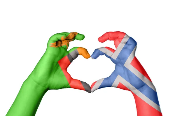 Zambie Norsko Srdce Ruční Gesto Dělat Srdce Ořezávání Cesta — Stock fotografie