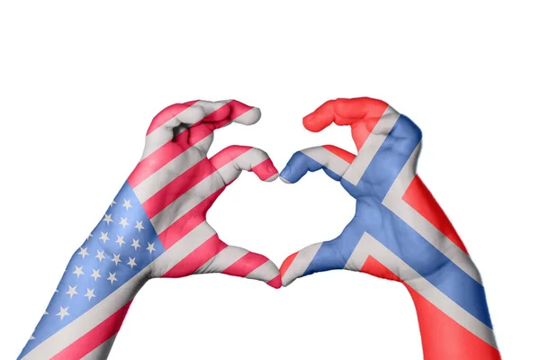 Verenigde Staten Noorwegen Hart Hand Gebaar Maken Hart Knippen Pad — Stockfoto