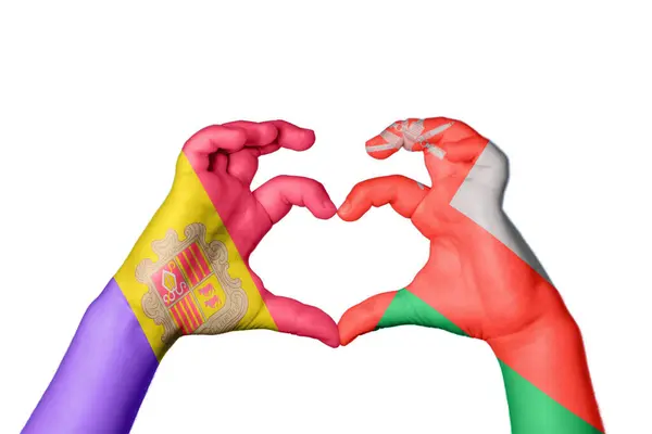 Andorra Oman Heart Hand Gesture Making Heart Clipping Path — Stock Photo, Image