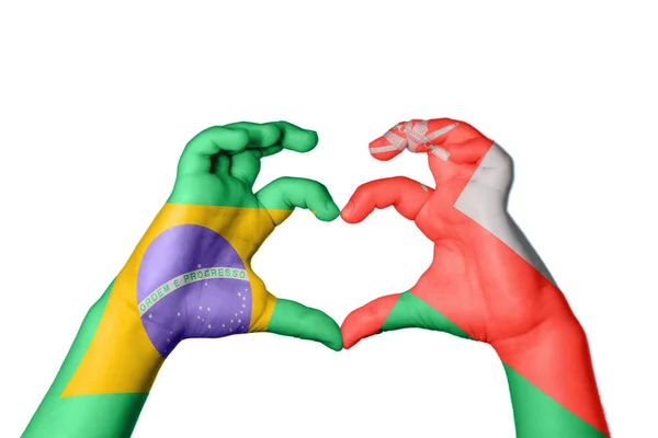 Brasil Omã Coração Mão Gesto Fazendo Coração Clipping Path — Fotografia de Stock