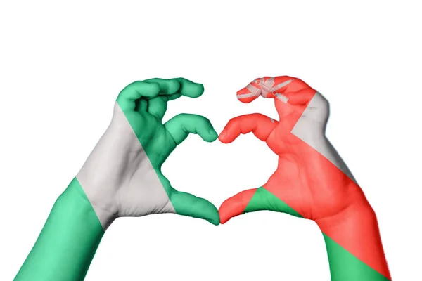 Nigeria Oman Heart Hand Gesture Making Heart Clipping Path — Stock Photo, Image
