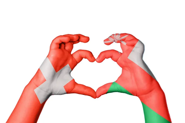 Schweiz Oman Herz Handbewegung Macht Herz Clipping Path — Stockfoto
