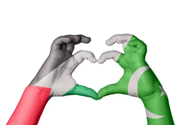 Palestine Pakistan Heart Hand Gesture Making Heart Clipping Path — Stock Photo, Image