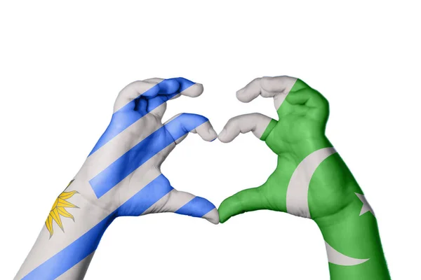 Uruguay Pakistan Heart Hand Gesture Making Heart Clipping Path — Stock Photo, Image