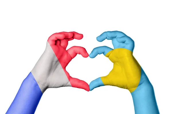 France Palau Heart Hand Gesture Making Heart Clipping Path — Stock Photo, Image