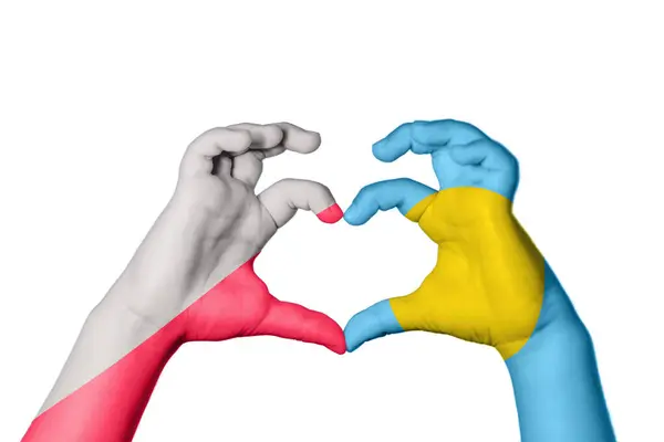 Poland Palau Heart Hand Gesture Making Heart Clipping Path — Stock Photo, Image