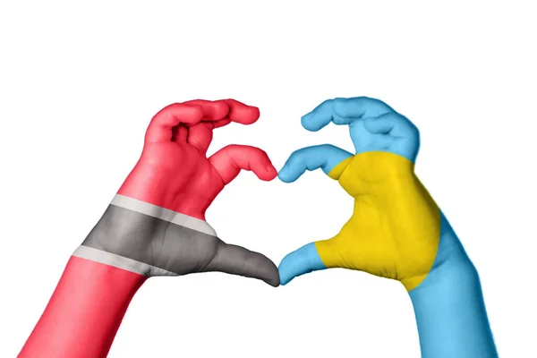 Trinidad Tobago Palau Heart Hand Gesture Making Heart Clipping Path — Stock Photo, Image