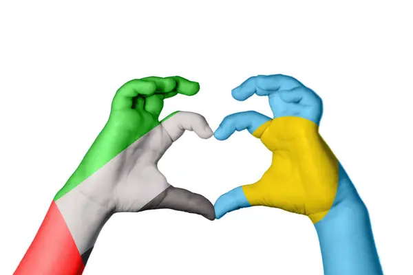 United Arab Emirates Palau Heart Hand Gesture Making Heart Clipping — Stock Photo, Image