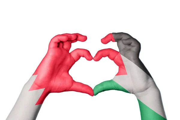 Bahrain Palestine Heart Hand Gesture Making Heart Clipping Path — Stock Photo, Image