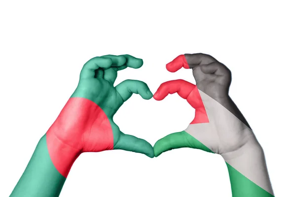Bangladesh Palestine Heart Hand Gesture Making Heart Clipping Path — Stock Photo, Image